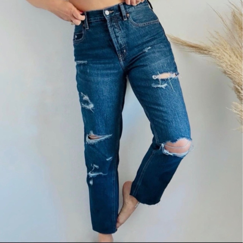 NEW Old Navy High Rise Slouchy Straight Secret Slim Pockets Destructed Jeans 12T